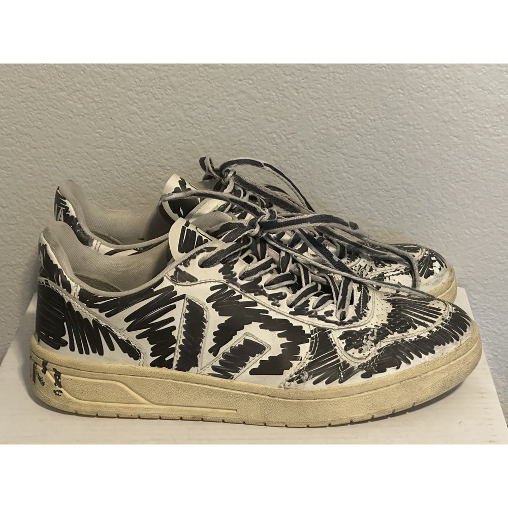 MARNI x‎ VEJA Veja Leather Low Cut Scribble Sneakers Shoes Men's Black 8.5